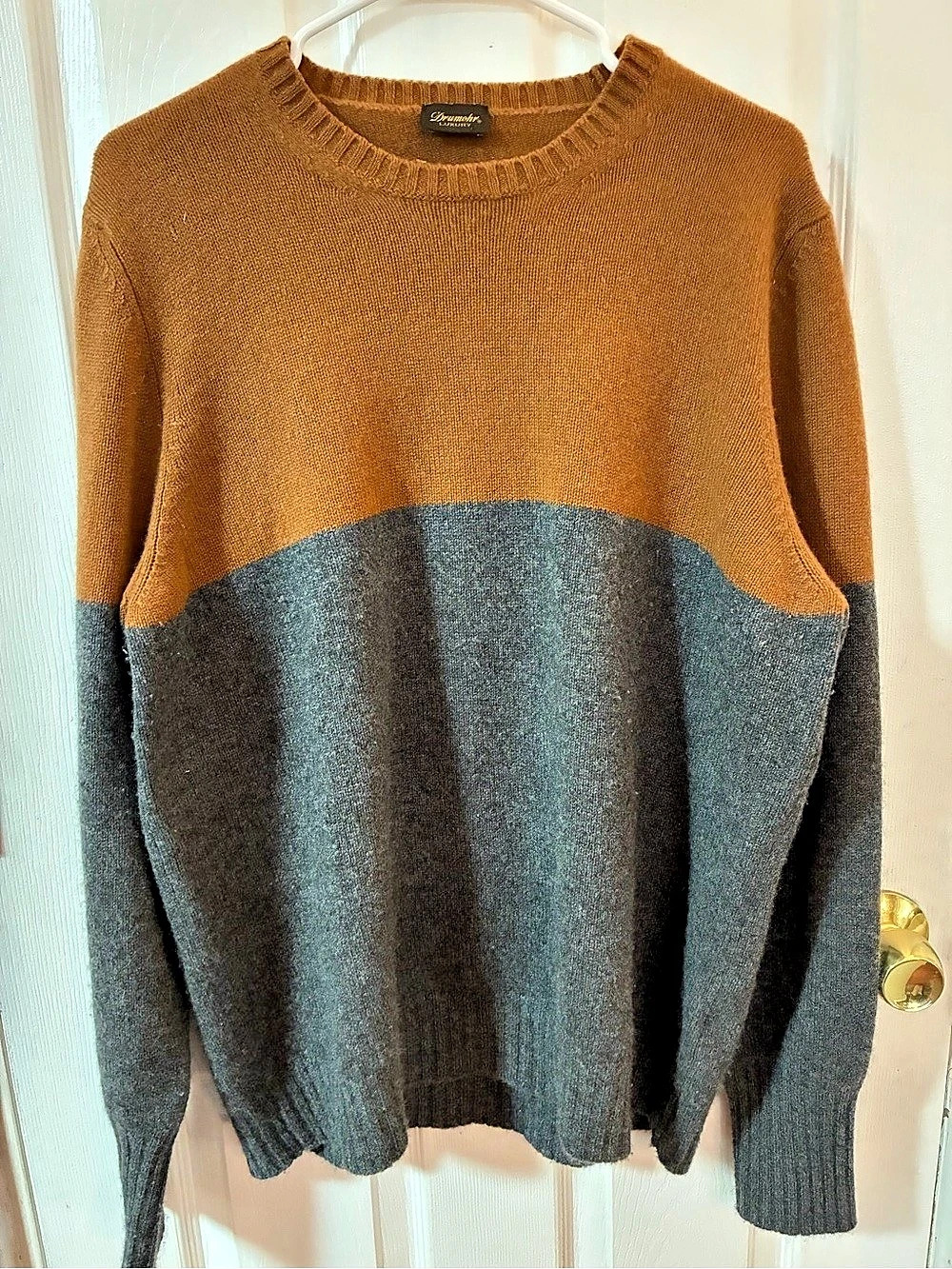 Drumohr Luxury Italy Pure Cashmere Color Block Knit Pullover Sweater XL Preppy